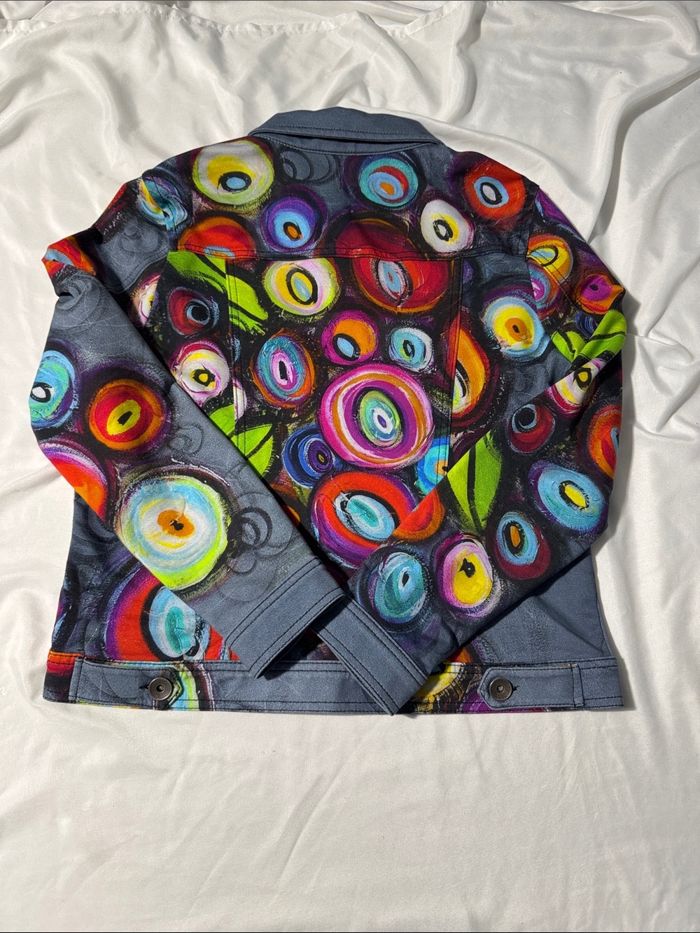 Simply Art by Dolcezza Wearable Art Jacket L Colorful Abstract Stretch Cotton - Picture 2 of 10